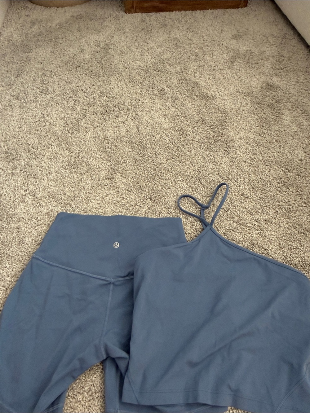 lululemon athletica Blue High-Waist bike shorts & Cropped halter Tank Set